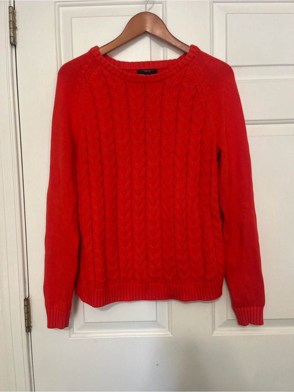 Lands End Red 100% Cotton Drifter Classic Cable Knit Sweater size L - Picture 4 of 10